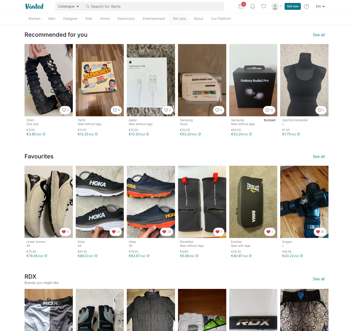 Vinted homepage design