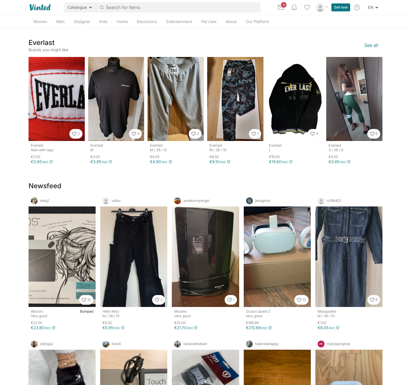 Vinted homepage design