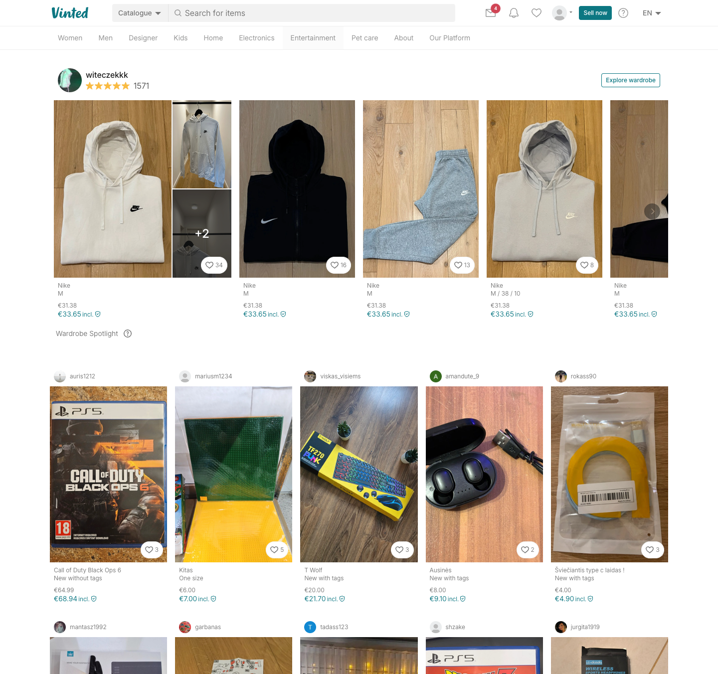 Vinted homepage design