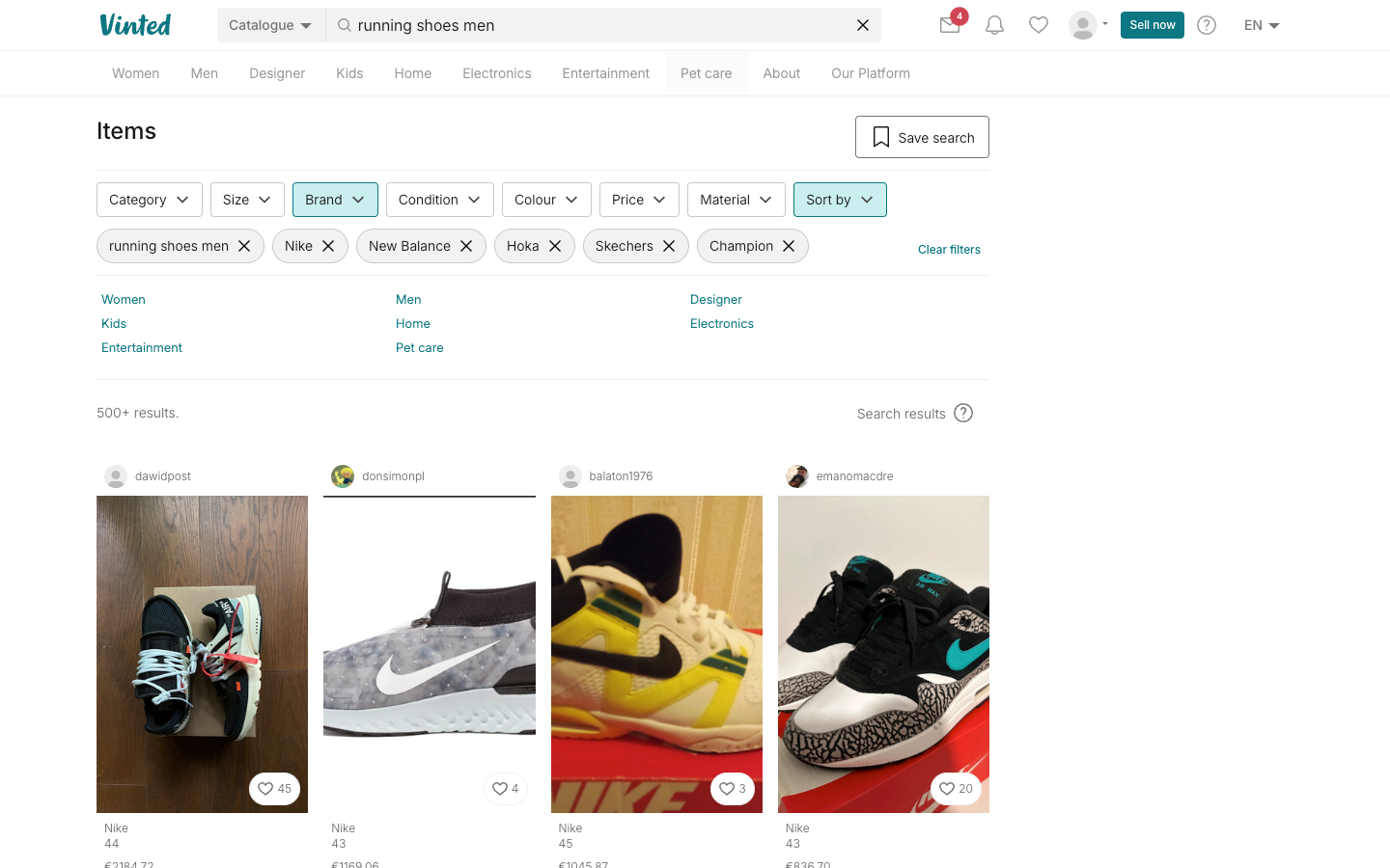 Vinted catalog filters on web